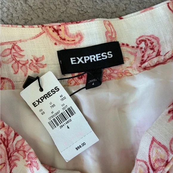 NWT Express Pink Off White Floral Paisley Layered A-Line Linen Skirt Women’s 4 - Picture 3 of 8